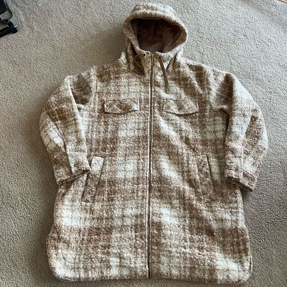 POLY BOUCLE ZIP SHACKET XXL tan plaid NWOT - Picture 6 of 16
